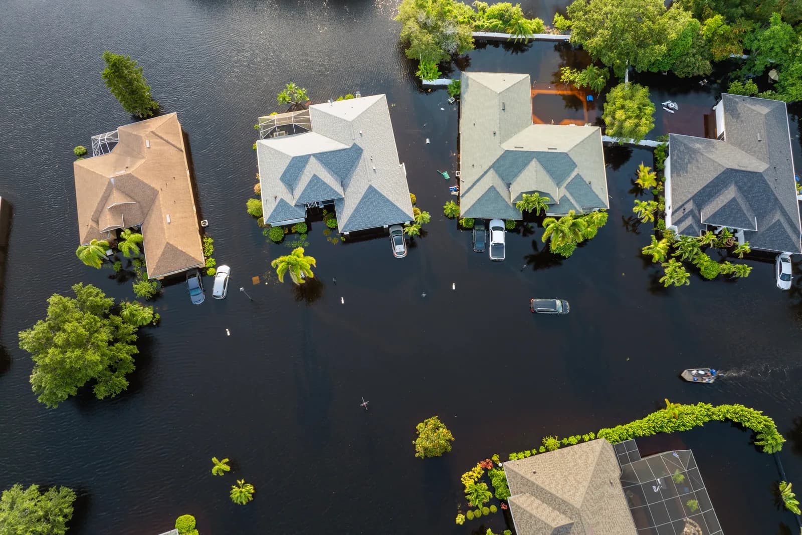 Aerial view of a Florida neighborhood after storm flooding
